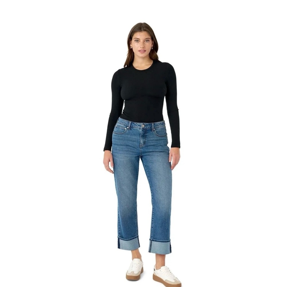 edited Hunter McGrady Women's Blue Jean Cuffed Cropped Wide Leg Hi Rise Sz 6